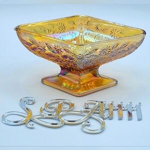 Vintage Carnival Glass Iridescent Marigold Pedestal Candy Dish #935